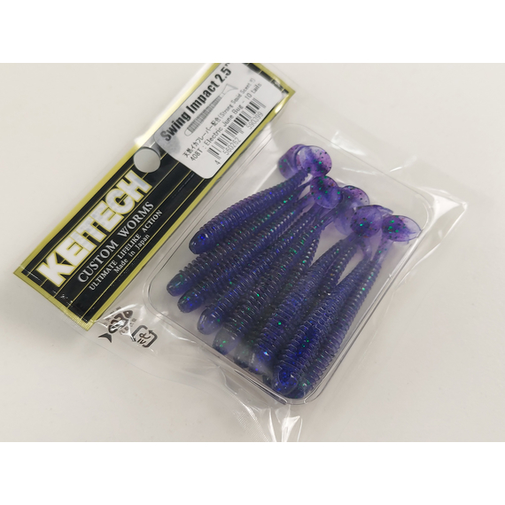 Силікон Keitech Swing Impact 2.5" (10 шт/упак), колір:408 electric june bug, Довжина силікону: 2.5" (6.3 см), Колір силікону: 408 Electric June Bug, фото , изображение 9