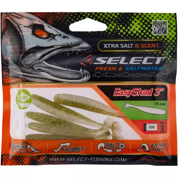 Силікон Select Easy Shad 3" #308 (5 шт / уп), Довжина силікону: 3" (7.62 см), Колір силікону: 308, фото , изображение 2