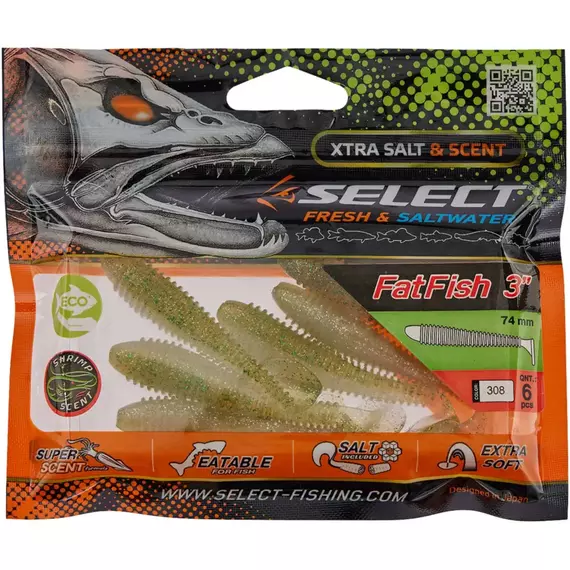 Силікон Select FatFish 3" #308 (6 шт / уп), Довжина силікону: 3" (7.62 см), Колір силікону: 308, фото , изображение 2