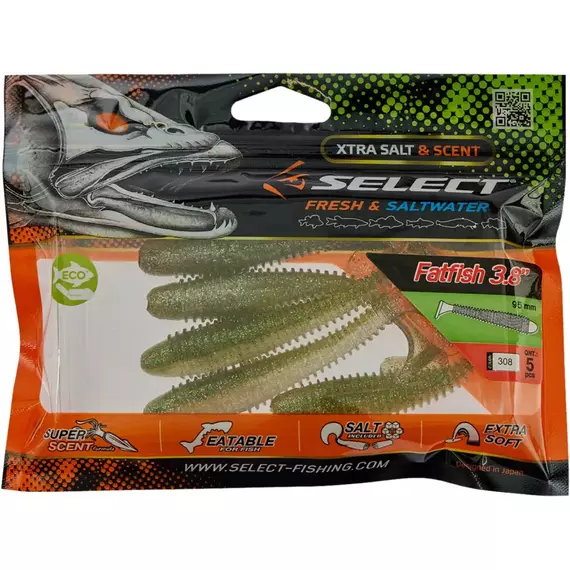 Силікон Select FatFish 3.8" #308 (5 шт / уп), Довжина силікону: 3.8" (9.65 см), Колір силікону: 308, фото , изображение 2