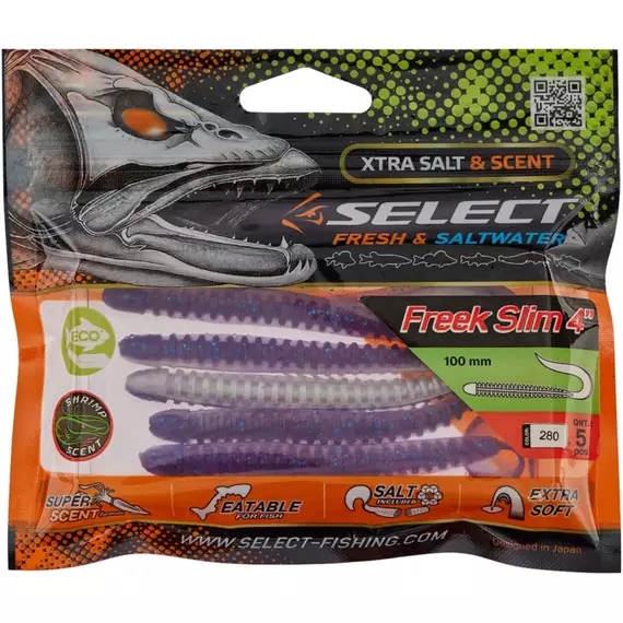 Силикон Select Freek Slim 4" #280 (5 шт/уп), Длина силикона: 4.0" (10.16 см), Расцветка силикона: 280, фото , изображение 3