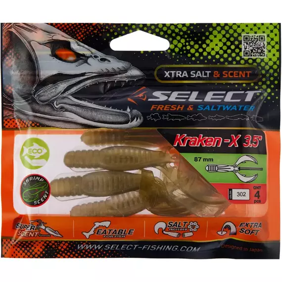 Силікон Select Kraken-X 3.5" #302 (4 шт / уп), Длина силикона: 3.5" (8.89 см), Расцветка силикона: 302, фото , изображение 2