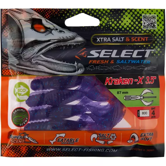 Силікон Select Kraken-X 3.5" #800 (4 шт / уп), Длина силикона: 3.5" (8.89 см), Расцветка силикона: 800, фото , изображение 2