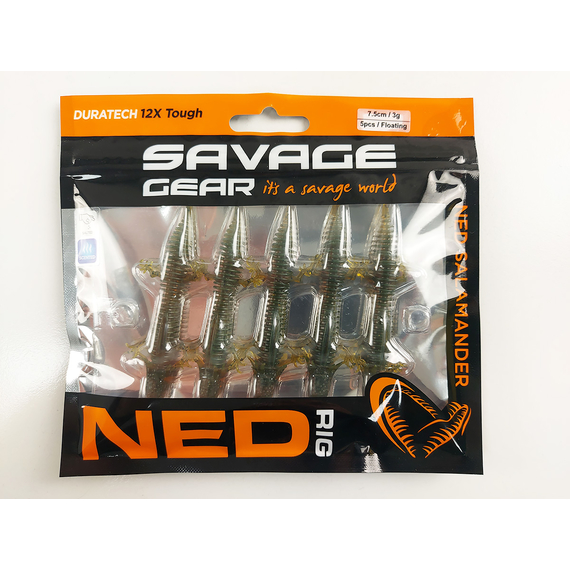 Силікон Savage Gear Ned Salamander 75mm 3.0g Floating Green Pumpkin (5 шт/уп), фото , изображение 8