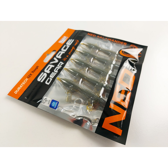 Силікон Savage Gear Ned Salamander 75mm 3.0g Floating Green Pumpkin (5 шт/уп), фото , изображение 7