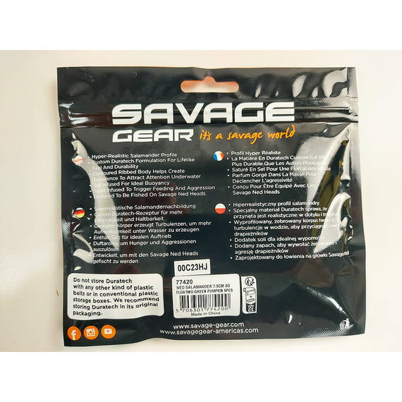 Силікон Savage Gear Ned Salamander 75mm 3.0g Floating Green Pumpkin (5 шт/уп), фото , изображение 9