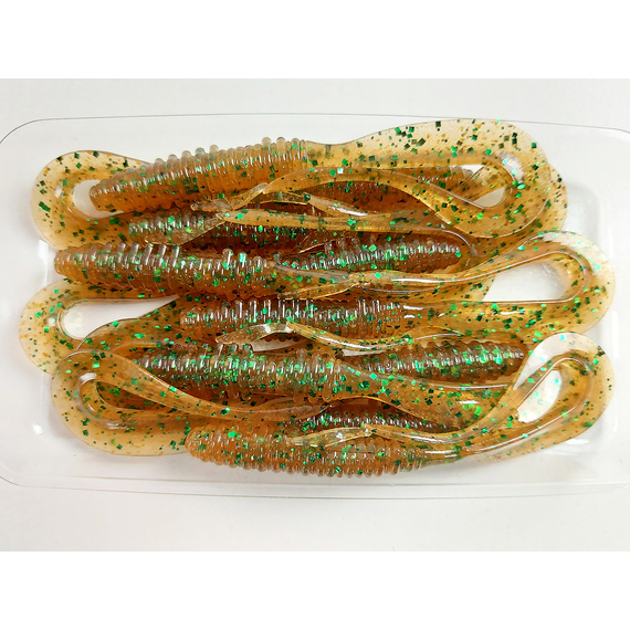 Силикон Keitech Mad Wag Mini 3.5" (10 шт/упак), цвет: ea#02 peach green flk., Длина силикона: 3.5" (8.9 см), Расцветка силикона: EA#02 Peach Green FLK, фото , изображение 8