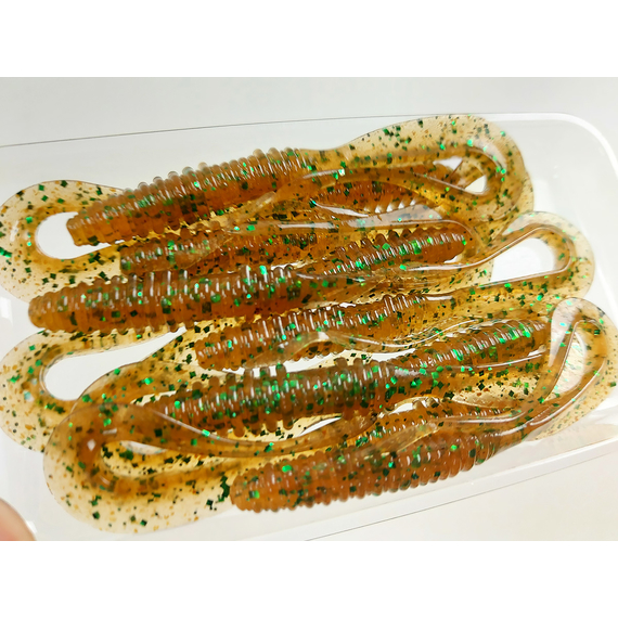 Силикон Keitech Mad Wag Mini 3.5" (10 шт/упак), цвет: ea#02 peach green flk., Длина силикона: 3.5" (8.9 см), Расцветка силикона: EA#02 Peach Green FLK, фото , изображение 9