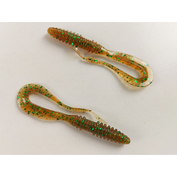 Силикон Keitech Mad Wag Mini 3.5" (10 шт/упак), цвет: ea#02 peach green flk., Длина силикона: 3.5" (8.9 см), Расцветка силикона: EA#02 Peach Green FLK, фото , изображение 4