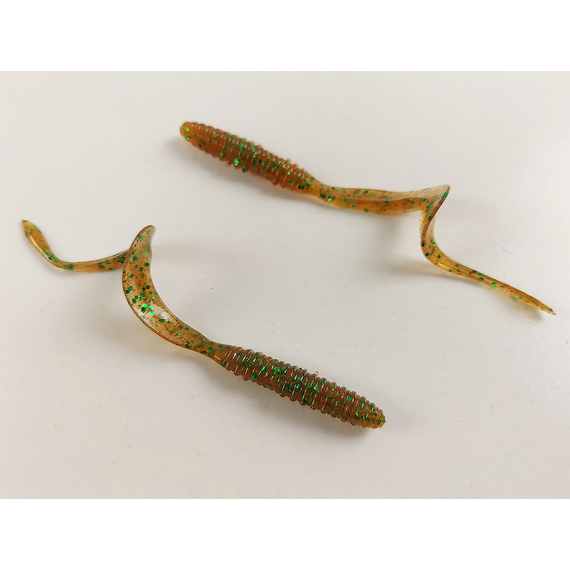 Силикон Keitech Mad Wag Mini 3.5" (10 шт/упак), цвет: ea#02 peach green flk., Длина силикона: 3.5" (8.9 см), Расцветка силикона: EA#02 Peach Green FLK, фото , изображение 6