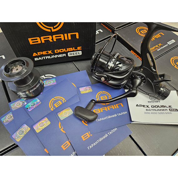 Котушка Brain Apex Double 4000, підшип. 6+1, з бейтранером (ручка вкручується в головну пару), Розмір шпулі: 4000 New, фото , изображение 7