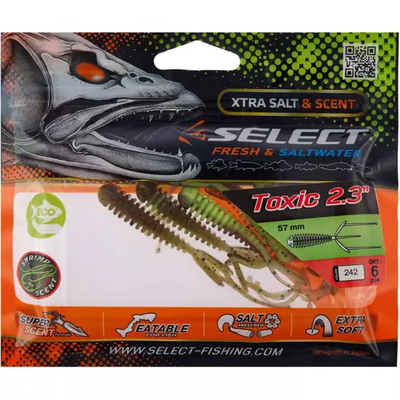 Силікон Select Toxic 2.3" #242 (6 шт / уп), Довжина силікону: 2.3" (5.8 см), Колір силікону: 242, фото , изображение 2