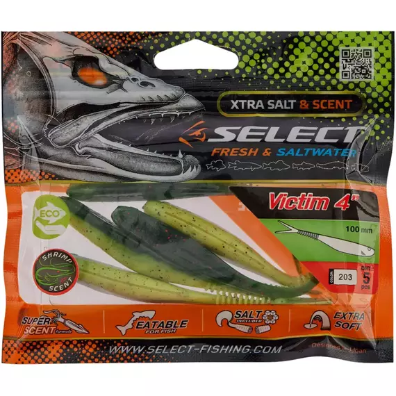 Силикон Select Victim V-Tail 4" #203 (5 шт/уп), Длина силикона: 4.0" (10.16 см), Расцветка силикона: 203, фото , изображение 2