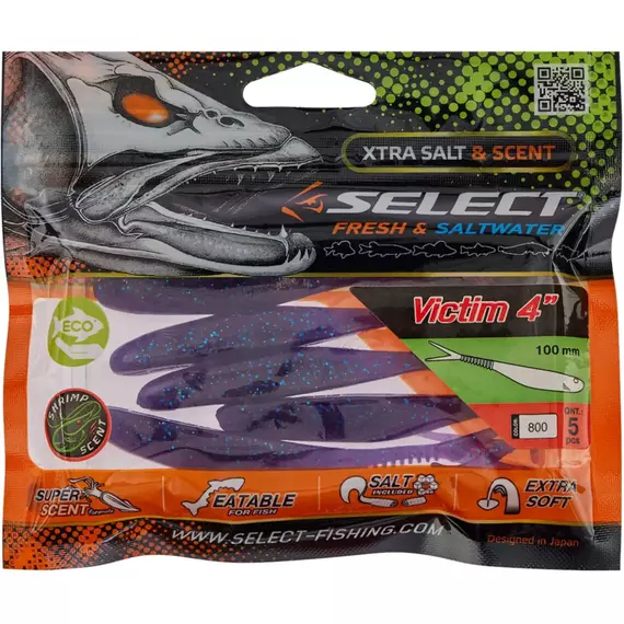Силікон Select Victim V-Tail 4" #800 (5 шт / уп), Длина силикона: 4.0" (10.16 см), Расцветка силикона: 800, фото , изображение 2