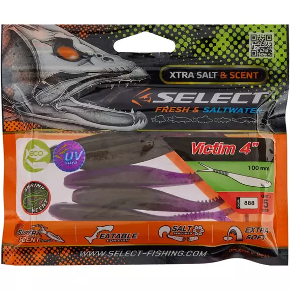 Силікон Select Victim V-Tail 4" #888 (5 шт / уп), Довжина силікону: 4.0" (10.16 см), Колір силікону: 888, фото , изображение 2