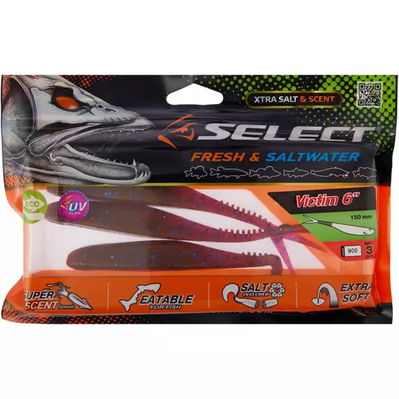 Силікон Select Victim V-Tail 6" #900 (3 шт / уп), Довжина силікону: 6.0" (15.24 см), Колір силікону: 900, фото , изображение 2