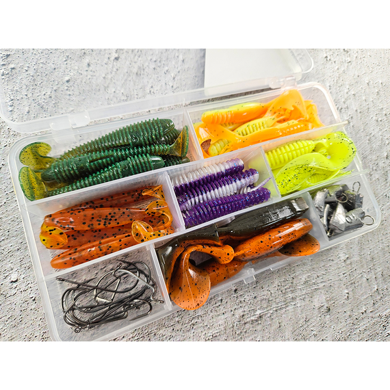 Джиг-комплект уловистого силикона с поводками в коробке: на щуку, судак, окунь, фото , изображение 2