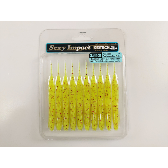 Силикон Keitech Sexy Impact 3.8" (10 шт/упак) ц:pal#01 chartreuseredflake, Длина силикона: 3.8" (9.7 см), Расцветка силикона: PAL#01 Chartreuse Red Flake, фото , изображение 10