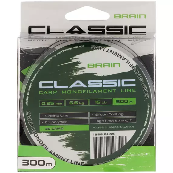 Жилка Brain Classic Carp Line 300m 0,25mm 6,6kg 15lb 3D camo, Діаметр: 0.25, Розмотування: 300, Колір: 3D camo, фото , изображение 2