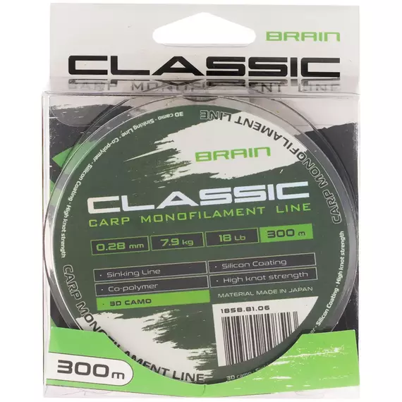 Жилка Brain Classic Carp Line 300m 0,28mm 7,9kg 18lb 3D camo, Діаметр: 0.28, Розмотування: 300, Колір: 3D camo, фото , изображение 2