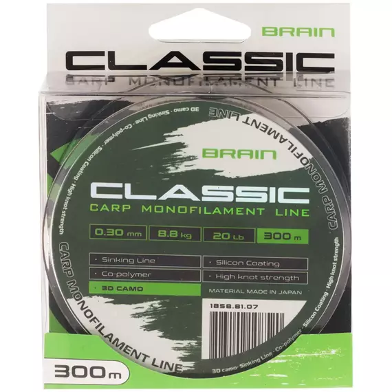 Жилка Brain Classic Carp Line 300m 0,30mm 8,8kg 20lb 3D camo, Діаметр: 0.30, Розмотування: 300, Колір: 3D camo, фото , изображение 2