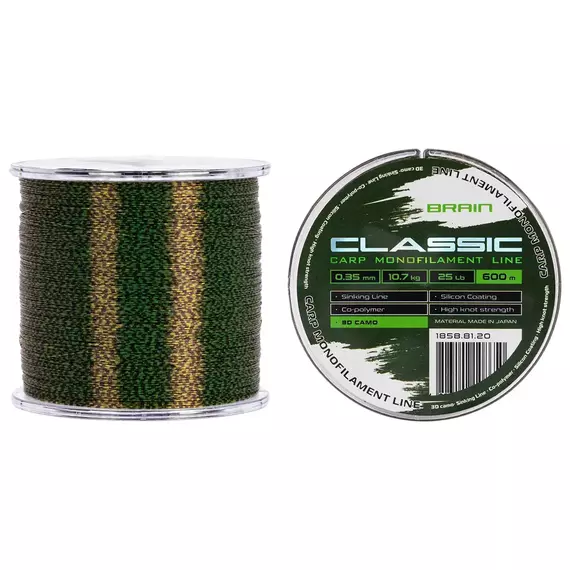Жилка Brain Classic Carp Line 600m 0,35mm 10,7kg 25lb 3D camo, Диаметр: 0.35, Размотка: 600, Выберите цвет: 3D camo, фото 