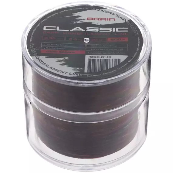 Жилка Brain Classic Carp Line 600m 0,30mm 8,8kg 20lb Dark brown, Діаметр: 0.30, Розмотування: 600, Колір: Dark brown, фото , изображение 2