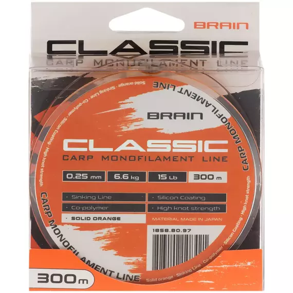 Леска Brain Classic Carp Line 300m 0,25mm 6,6kg 15lb Solid orange, Диаметр: 0.25, Размотка: 300, Выберите цвет: Solid orange, фото , изображение 2