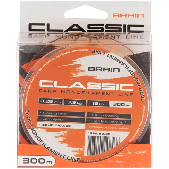 Жилка Brain Classic Carp Line 300m 0,28mm 7,9kg 18lb Solid orange, Діаметр: 0.28, Розмотування: 300, Колір: Solid orange, фото , изображение 2