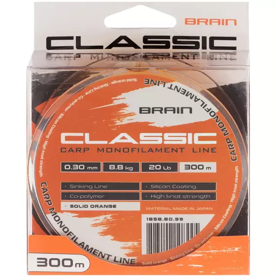 Жилка Brain Classic Carp Line 300m 0,30mm 8,8kg 20lb Solid orange, Діаметр: 0.30, Розмотування: 300, Колір: Solid orange, фото , изображение 2