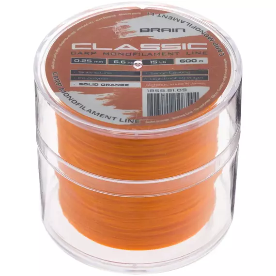 Жилка Brain Classic Carp Line 600m 0,25mm 6,6kg 15lb Solid orange, Діаметр: 0.25, Розмотування: 600, Колір: Solid orange, фото , изображение 2