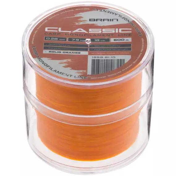 Жилка Brain Classic Carp Line 600m 0,28mm 7,9kg 18lb Solid orange, Діаметр: 0.28, Розмотування: 600, Колір: Solid orange, фото , изображение 2