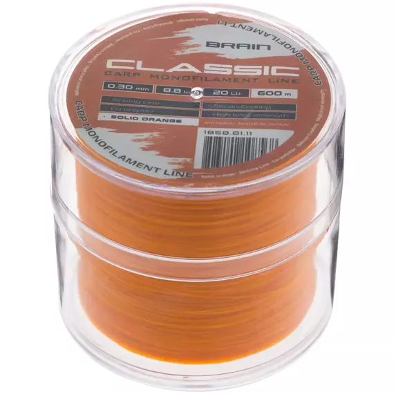 Леска Brain Classic Carp Line 600m 0,30mm 8,8kg 20lb Solid orange, Диаметр: 0.30, Размотка: 600, Выберите цвет: Solid orange, фото , изображение 2