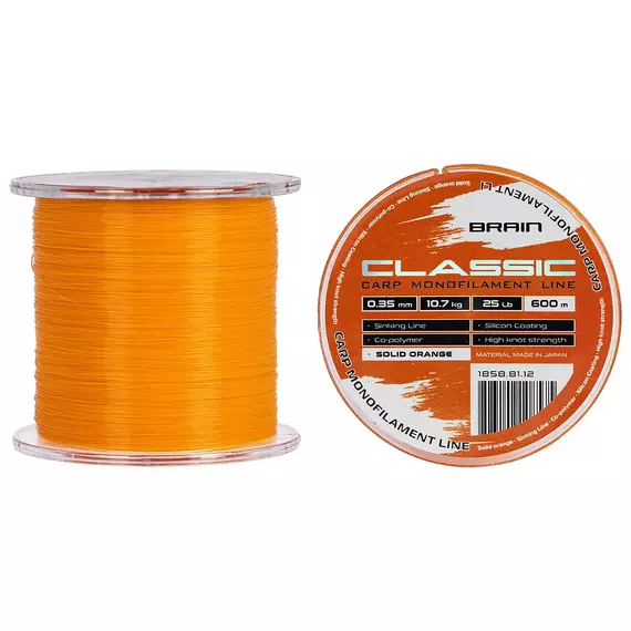 Леска Brain Classic Carp Line 600m 0,35mm 10,7kg 25lb Solid orange, Диаметр: 0.35, Размотка: 600, Выберите цвет: Solid orange, фото 