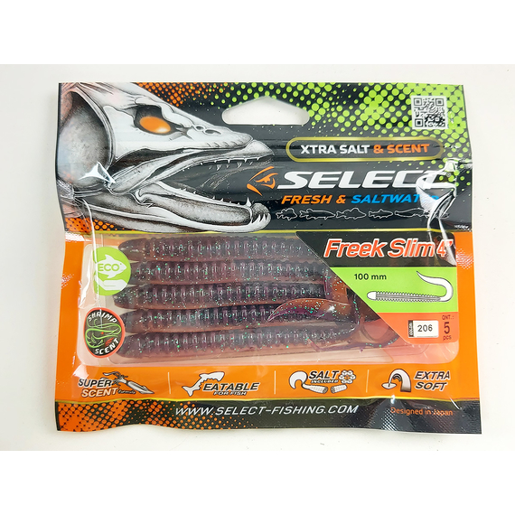Силикон Select Freek Slim 4" col.206 (5 шт/пак), Длина силикона: 4.0" (10.16 см), Расцветка силикона: 206, фото , изображение 10