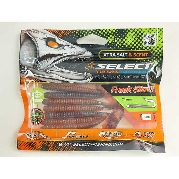 Силикон Select Freek Slim 3" col.206 (7 шт/пак), Длина силикона: 3" (7.62 см), Расцветка силикона: 206, фото , изображение 10