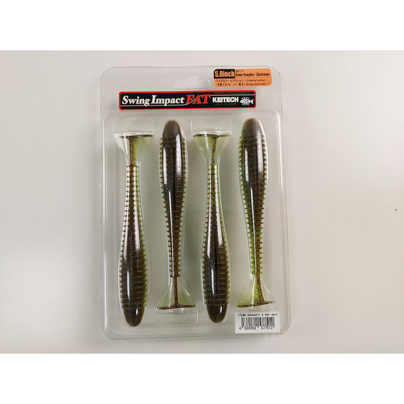 Силікон Keitech Swing Impact FAT 5.8" (4 шт/упак), колір:401 greenpumpkinpp.chart, Довжина силікону: 5.8" (14.7 см), Колір силікону: 401 Green Pumpkin/Chartreuse, фото , изображение 7