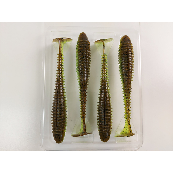 Силікон Keitech Swing Impact FAT 5.8" (4 шт/упак), колір:401 greenpumpkinpp.chart, Довжина силікону: 5.8" (14.7 см), Колір силікону: 401 Green Pumpkin/Chartreuse, фото , изображение 9