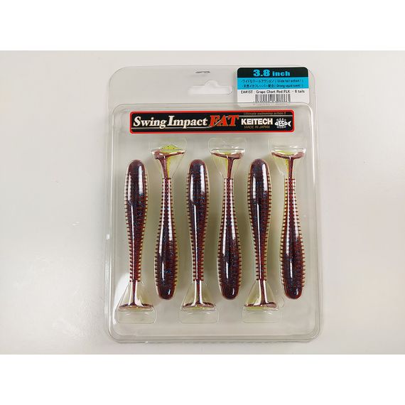 Силикон Keitech Swing Impact FAT 3.8" (6 шт/уп), цвет: ea#15 grape chart red flk, Длина силикона: 3.8" (9.7 см), Расцветка силикона: ea#15 grape chart red flk, фото , изображение 7