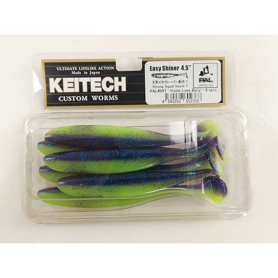 Силікон Keitech Easy Shiner 4.5" (6 шт/упак), колір:pal#06 violet lime berry, Довжина силікону: 4.5" (11.4 см), Колір силікону: PAL#06 Violet Lime Berry, фото , изображение 12
