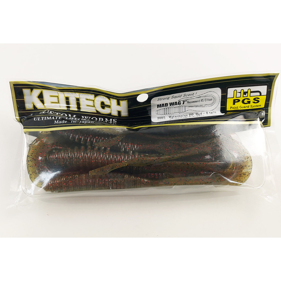 Силікон Keitech Mad Wag 7" (6 шт/упак), колір:208 watermelon pp. red, Довжина силікону: 7" (17.8 см), Колір силікону: 208 Watermelon PP. Red, фото , изображение 9