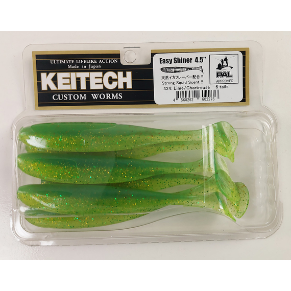 Силікон Keitech Easy Shiner 4.5" (6 шт/упак), колір:424 lime chartreuse, Довжина силікону: 4.5" (11.4 см), Колір силікону: 424 Lime Chartreuse, фото , изображение 9