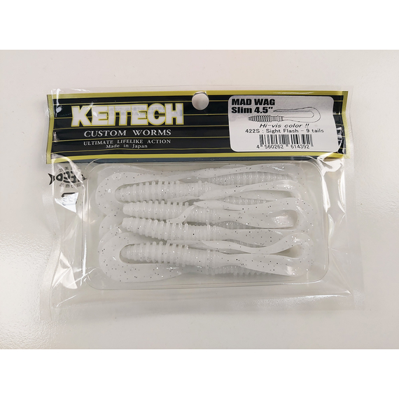 Силикон Keitech Mad Wag Slim 4.5" (9 шт/упак) ц:422 sight flash, Длина силикона: 4.5" (11.4 см), Расцветка силикона: 422 Sight Flash, фото , изображение 9