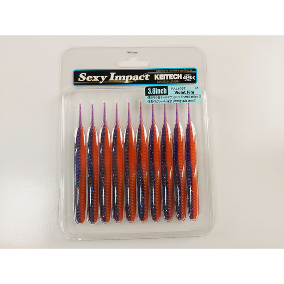 Силикон Keitech Sexy Impact 3.8" (10 шт/упак) ц:pal#09 violet fire, Длина силикона: 3.8" (9.7 см), Расцветка силикона: PAL#09 Violet Fire, фото , изображение 10