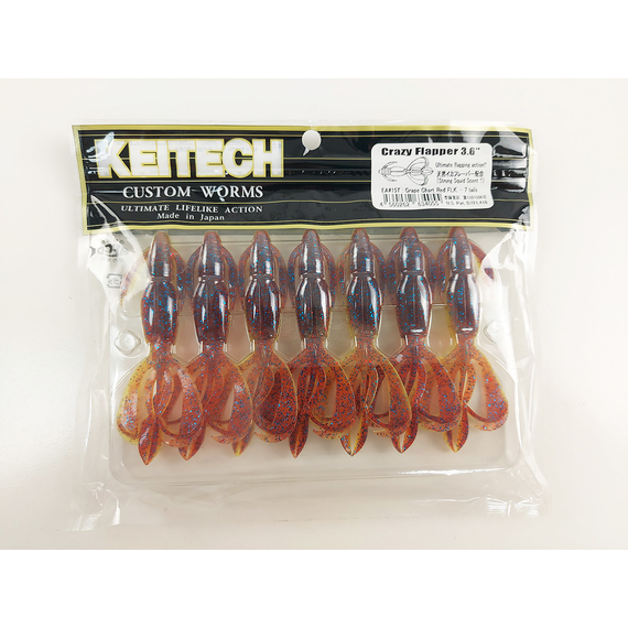 Силикон Keitech Crazy Flapper 3.6" (7 шт/уп), цвет: ea#15 grape chart red flk, Длина силикона: 3.6" (9.1 см), Расцветка силикона: ea#15 grape chart red flk, фото , изображение 9