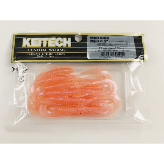 Силікон Keitech Mad Wag Mini 3.5" (10 шт/упак), колір:011 natural pink, Довжина силікону: 3.5" (8.9 см), Колір силікону: 011 Natural Pink, фото , изображение 11