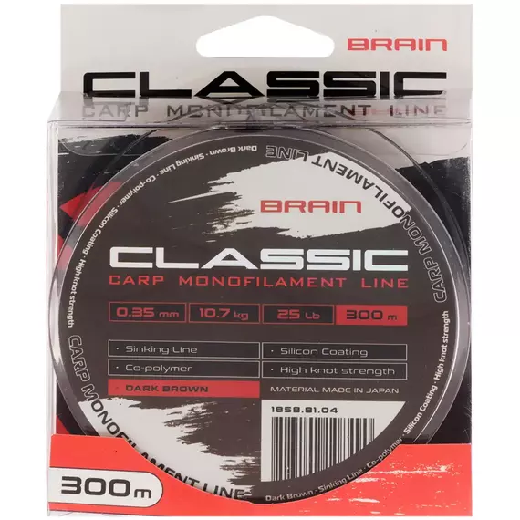 Леска Brain Classic Carp Line 300m 0,35mm 10,7kg 25lb Dark brown, Диаметр: 0.35, Размотка: 300, Выберите цвет: Dark brown, фото , изображение 2