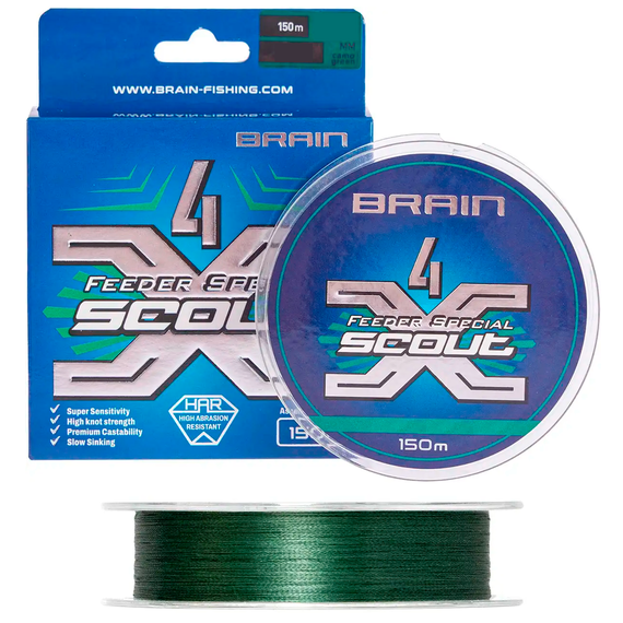 Шнур Brain Scout 4X 150m (deep green) 0.100mm 5.8kg, Діаметр: 0.10mm, Колір: deep green, фото 