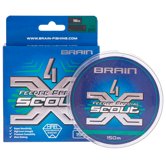 Шнур Brain Scout 4X 150m (deep green) 0.148mm 8.6kg, Діаметр: 0.148mm, Колір: deep green, фото , изображение 2