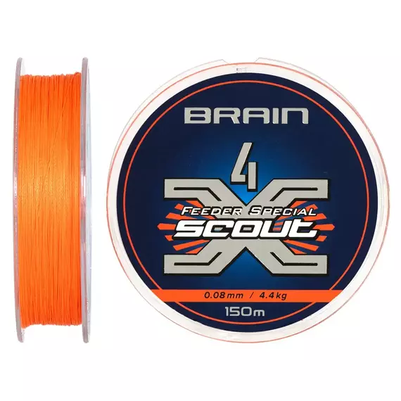 Шнур Brain Scout 4X 150m (fluoro Orange) 0.080mm 4.4kg, Диаметр: 0.08mm, Выберите цвет: fluoro Orange, фото , изображение 2